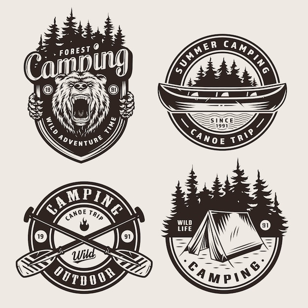 Vintage monochrome camping badges