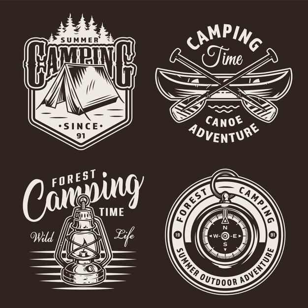 Vintage monochrome camping labels