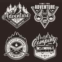 Free vector vintage monochrome camping labels