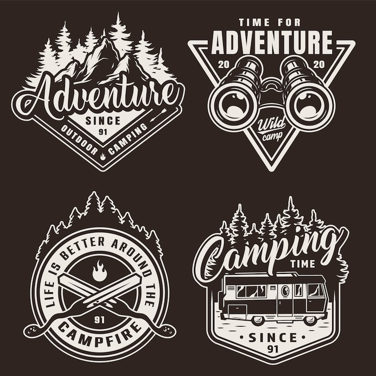 Free Vector vintage monochrome camping labels