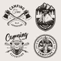 Free vector vintage monochrome camping logos