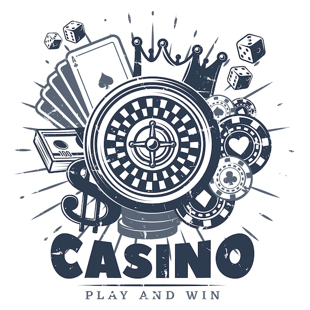 Винтажный монохромный шаблон логотипа казино