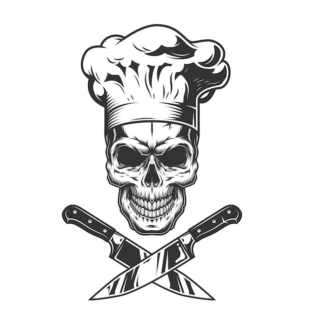 Vintage monochrome chef skull