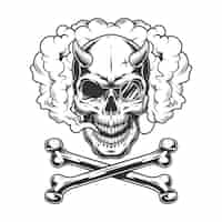 Free vector vintage monochrome demon skull with pince-nez