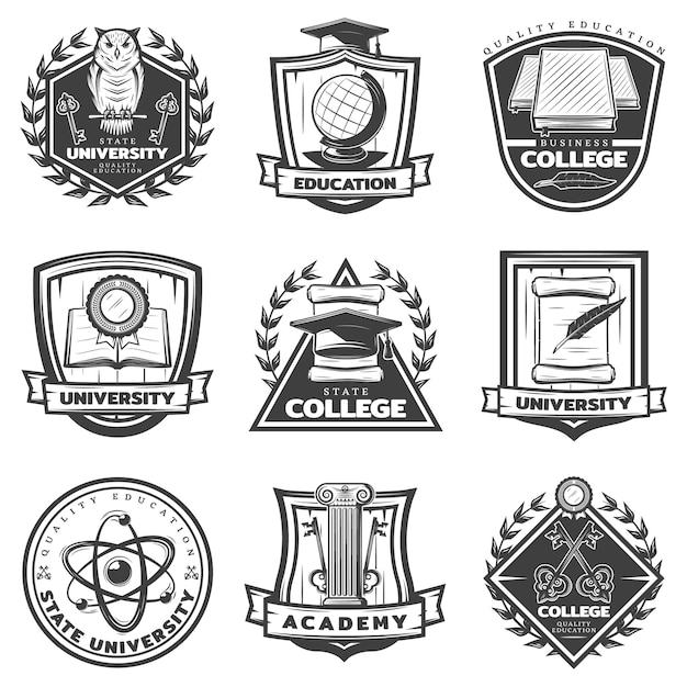 Free vector vintage monochrome educational labels set