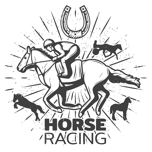 Бесплатное векторное изображение Винтаж монохромный конный спорт иллюстрация