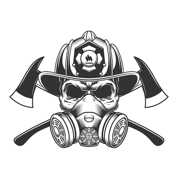 Free vector vintage monochrome firefighter skull