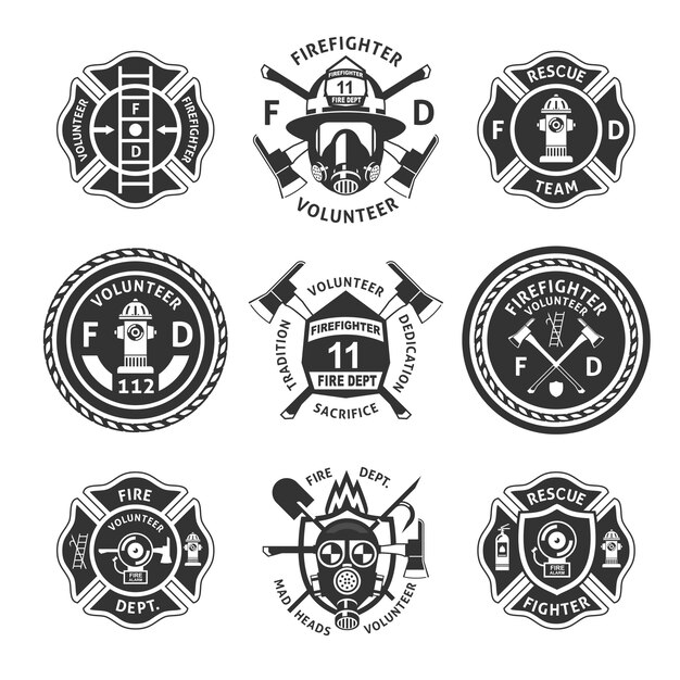 vintage monochrome firefighting labels set