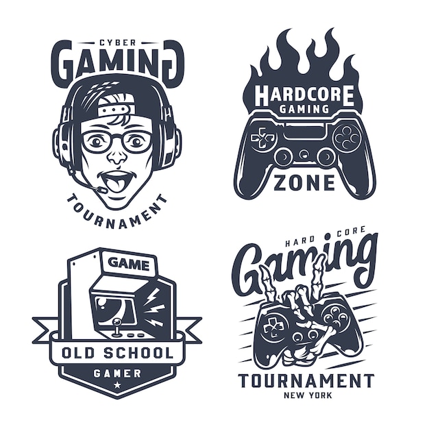 Vintage monochrome gaming labels set