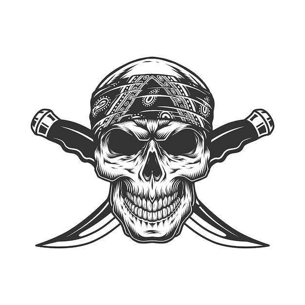 Vintage monochrome gangster skull in bandana