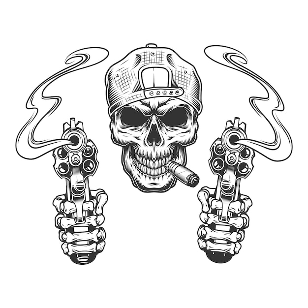 Free vector vintage monochrome gangster skull in cap