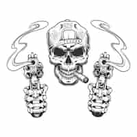 Free vector vintage monochrome gangster skull in cap