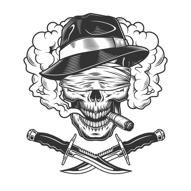 Vintage monochrome gangster skull