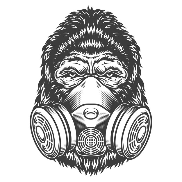 ビンテージモノクロゴリラ頭
