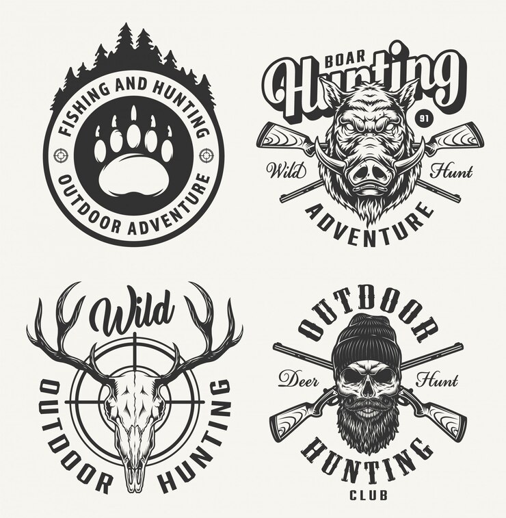 Free Vector vintage monochrome hunting badges