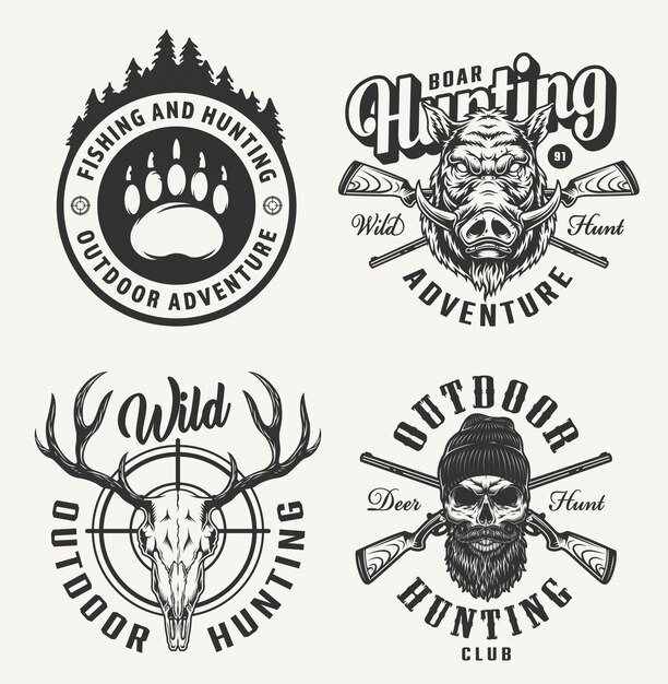 Vintage monochrome hunting badges