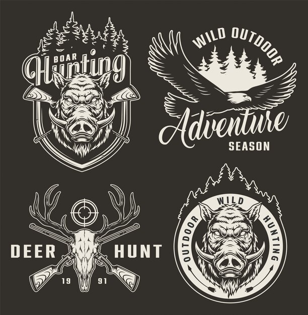 Vintage monochrome hunting badges