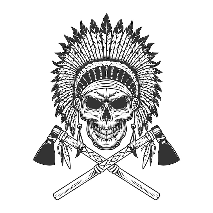 मुफ़्त वेक्टर vintage monochrome indian chief skull