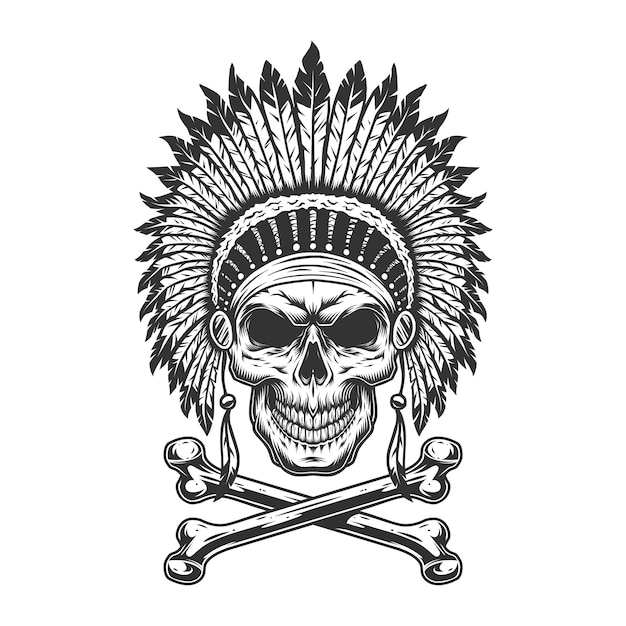 Vintage monochrome indian chief skull