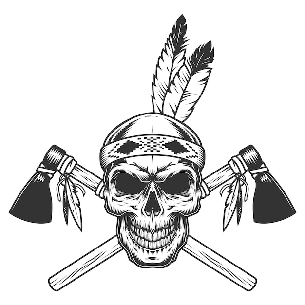 Free vector vintage monochrome indian warrior skull