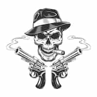 Free vector vintage monochrome killer skull smoking cigar