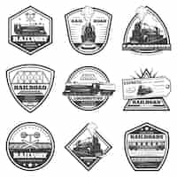 Free vector vintage monochrome locomotive labels set