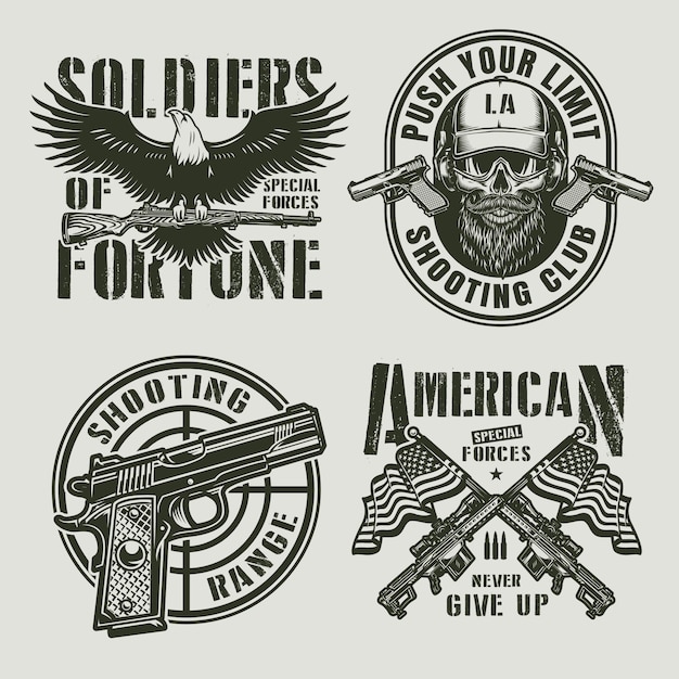 Free vector vintage monochrome military badges