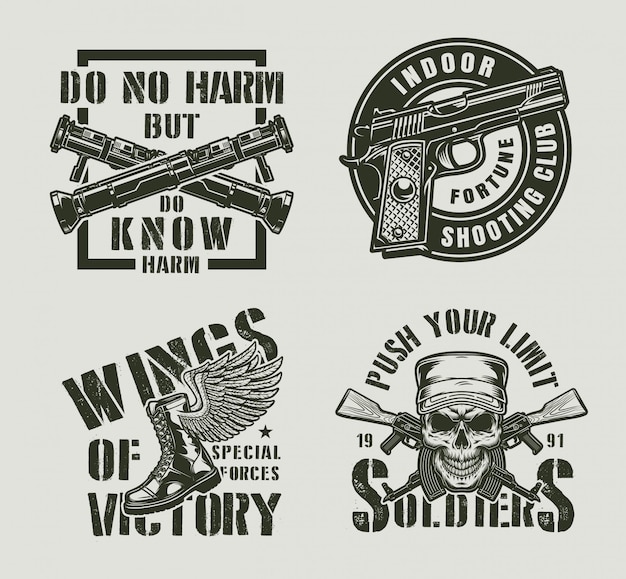 Vintage monochrome military labels