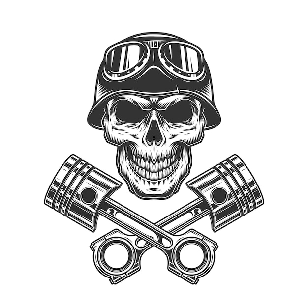 Vintage monochrome motorcycle driver skull