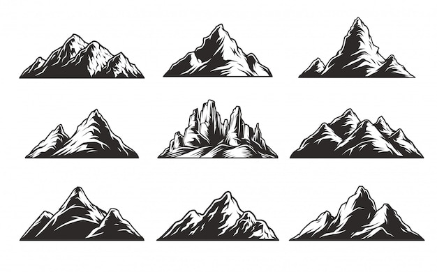 Vintage monochrome mountains set
