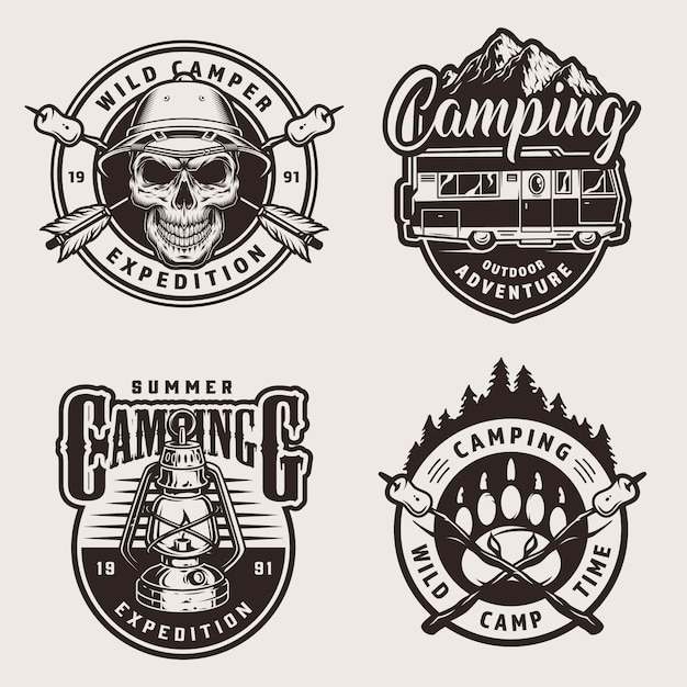 Free vector vintage monochrome outdoor recreation labels