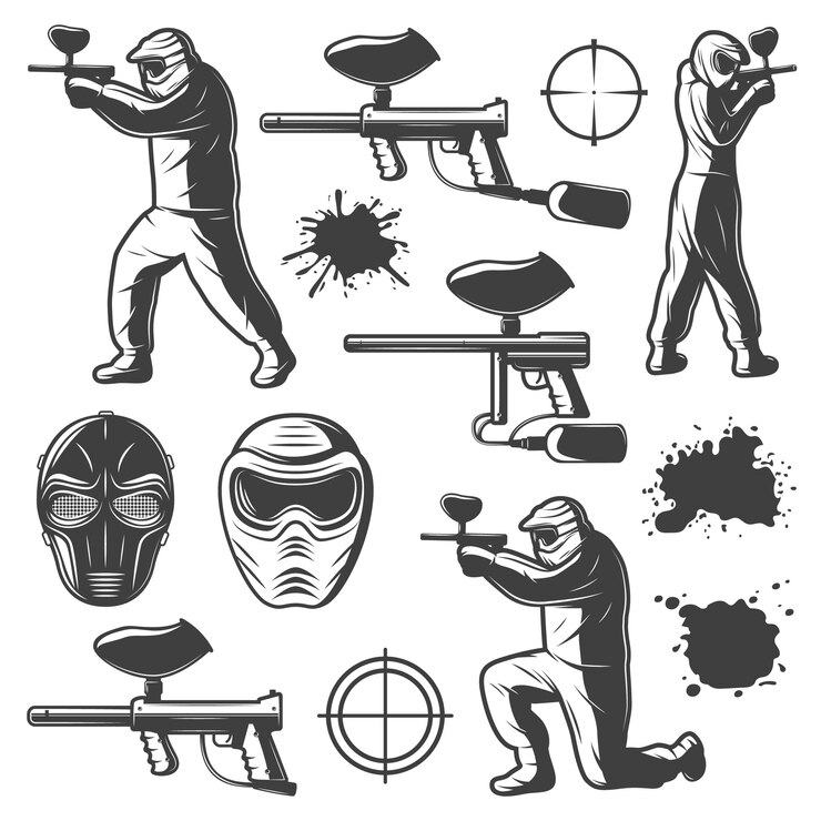 Free Vector vintage monochrome paintball club elements