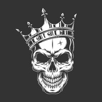 Free vector vintage monochrome prince skull in crown