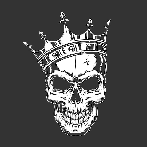 Vintage monochrome prince skull in crown