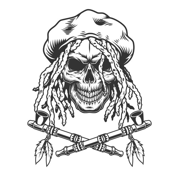 Vintage monochrome rastaman skull