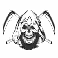 Free vector vintage monochrome reaper skull in hood
