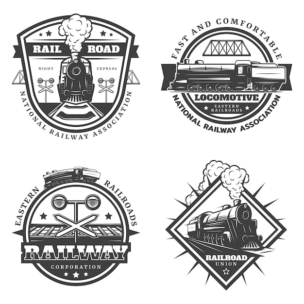 Vintage Monochrome Retro Train Emblems Set