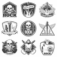 Free vector vintage monochrome rock music emblems set