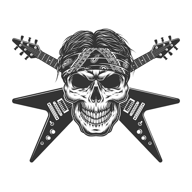Free vector vintage monochrome rock musician skull