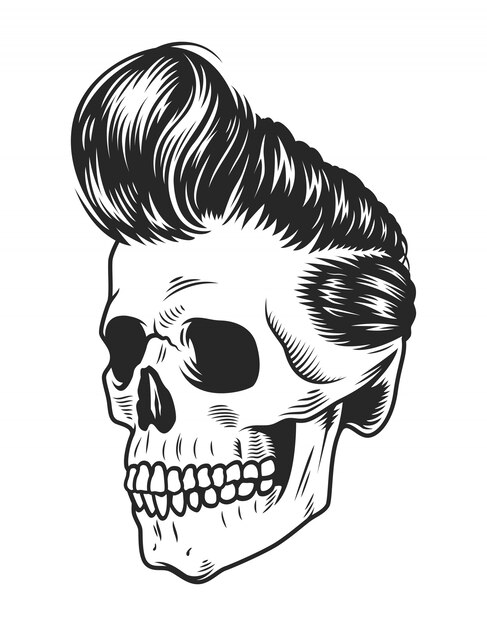 Vintage monochrome rock star skull template