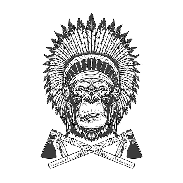 Free vector vintage monochrome serious gorilla head