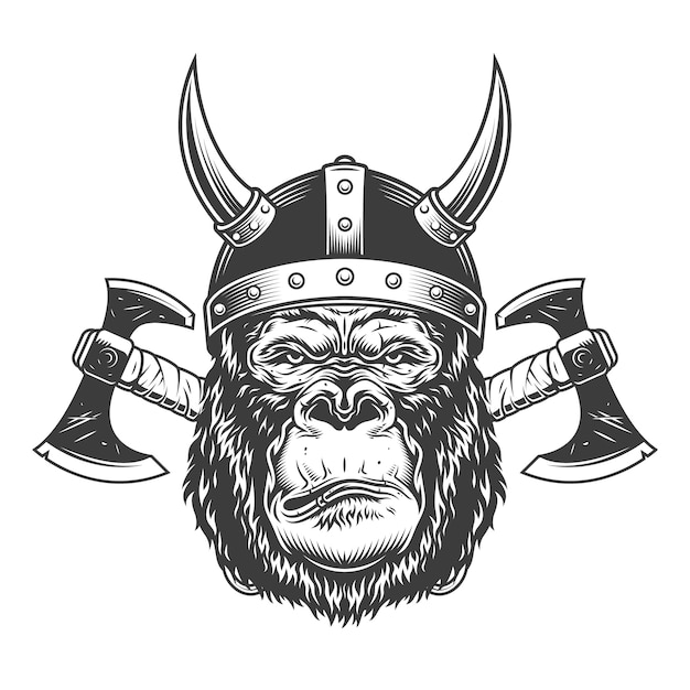 Free vector vintage monochrome serious gorilla head