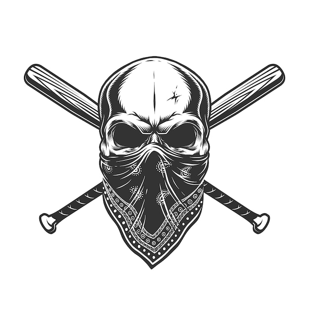 Free vector vintage monochrome skull in bandana