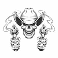Free vector vintage monochrome skull in cowboy hat