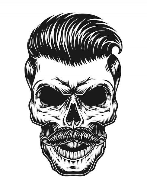 Free vector vintage monochrome skull hipster concept