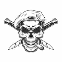 Free vector vintage monochrome soldier skull in beret