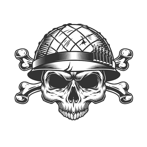 Free vector vintage monochrome soldier skull in helmet