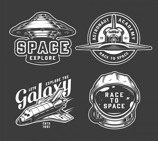 Free vector vintage monochrome space badges set