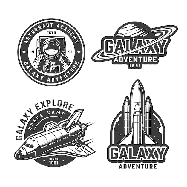 Free vector vintage monochrome space labels set