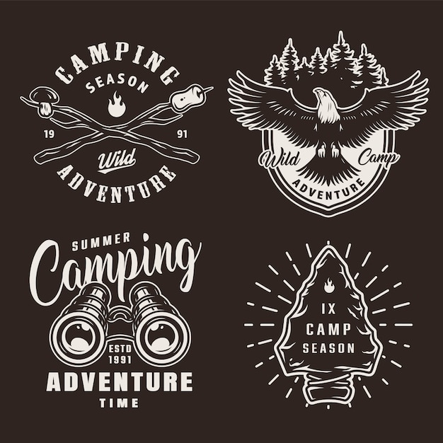 Free vector vintage monochrome summer camping badges